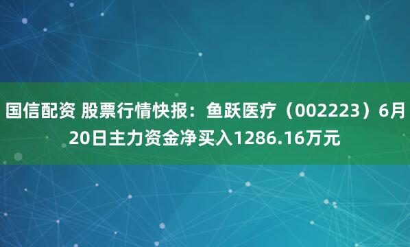 国信配资 股票行情快报：鱼跃医疗（002223）6月20日主力资金净买入1286.16万元